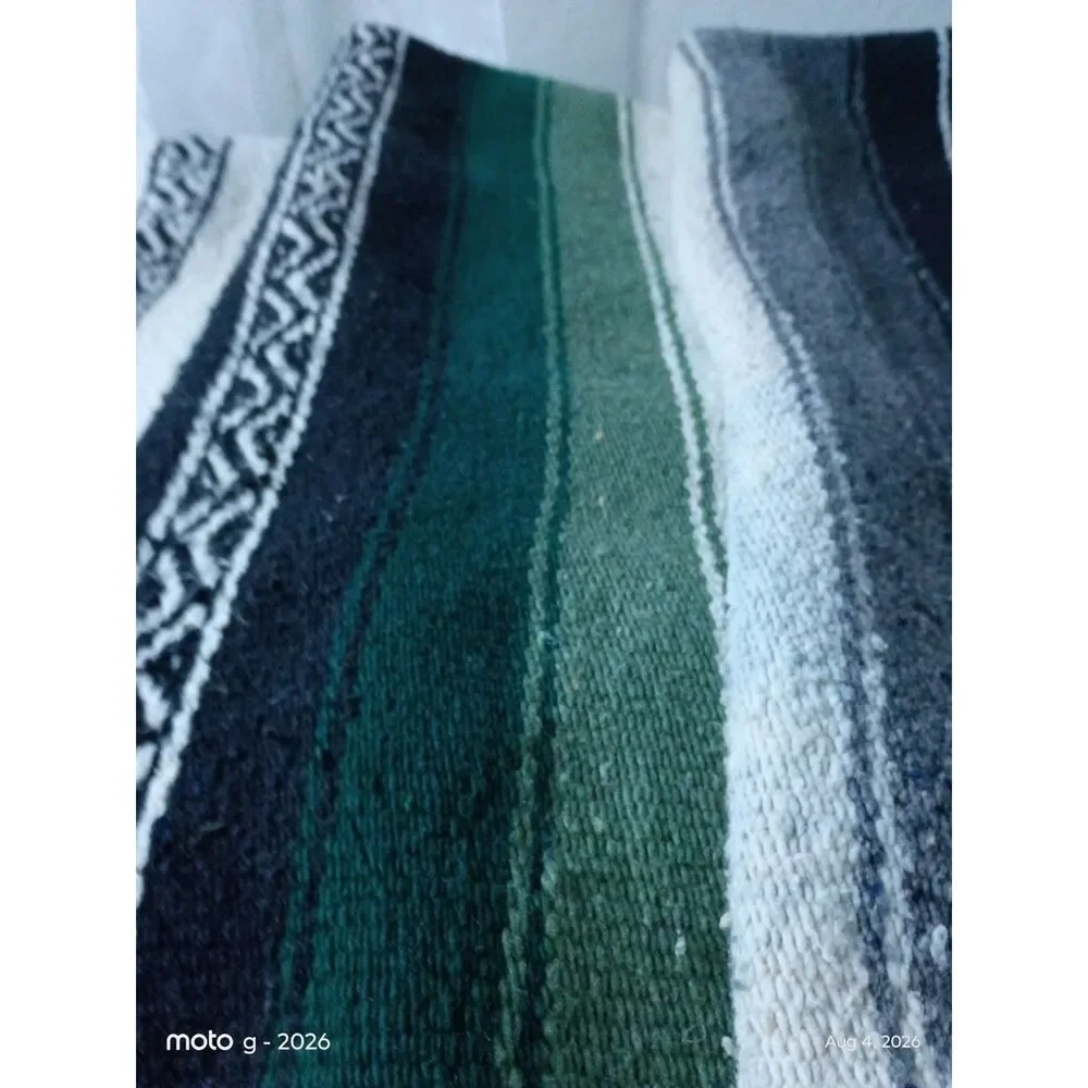 Handwoven Mexican Falsa Blanket - Blue Gray White Diamond Weave Throw